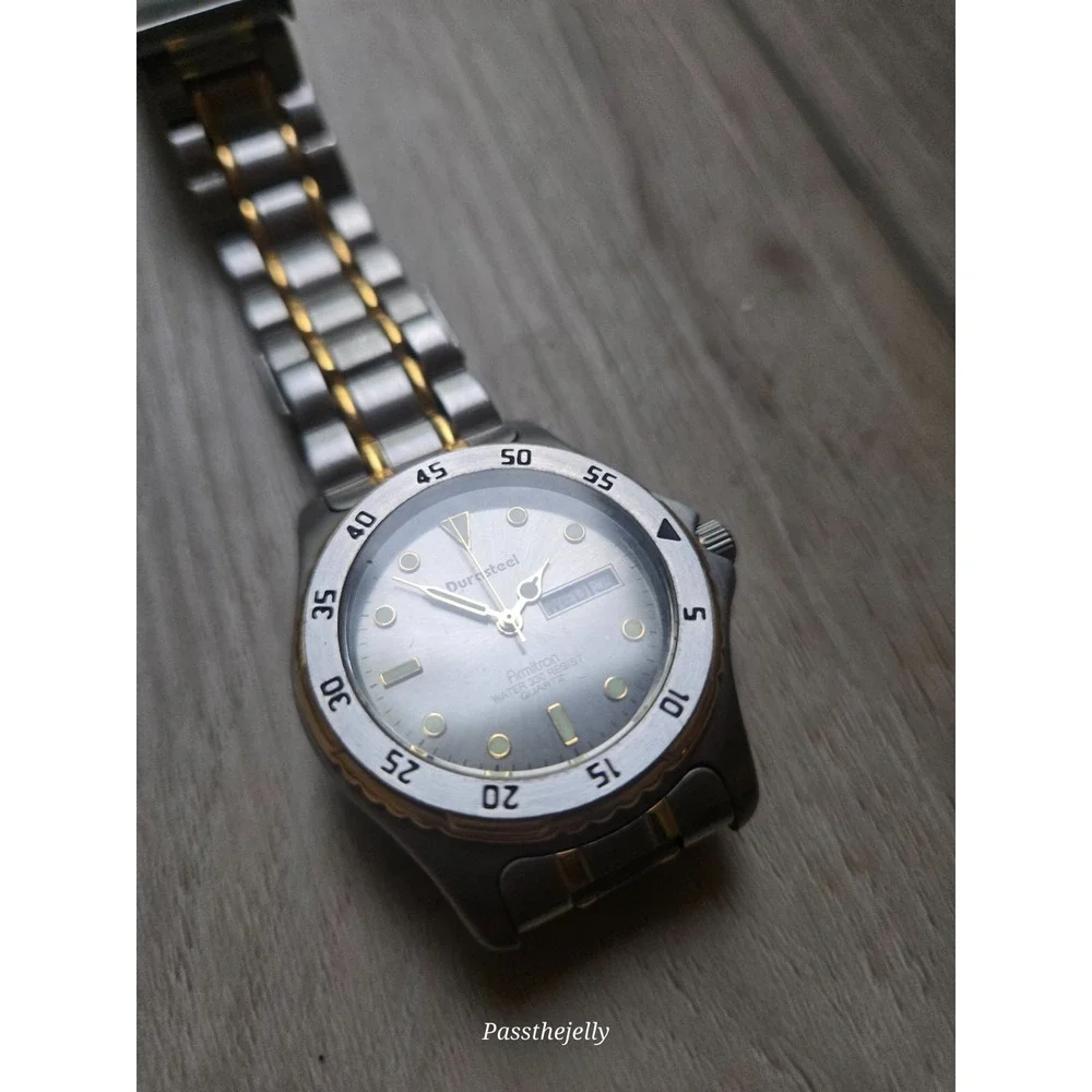 Armitron Watch Mens vtg Durasteel Two Tone Day Date Diver Old Money Heritage
